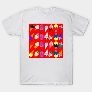 Ice Cream Flavour Red Background T-Shirt